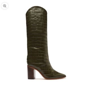 NWT SCHUTZ Maryana Block Crocodile-Embossed Leather Boot Size 9, Military Green
